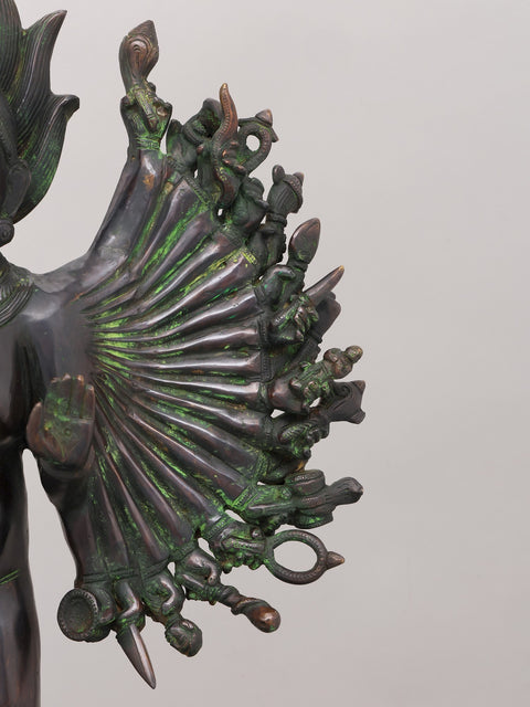 29" Eighteen Armed Goddess Mahakali Standing on Lord Shiva | Brass Statue