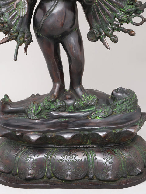 29" Eighteen Armed Goddess Mahakali Standing on Lord Shiva | Brass Statue