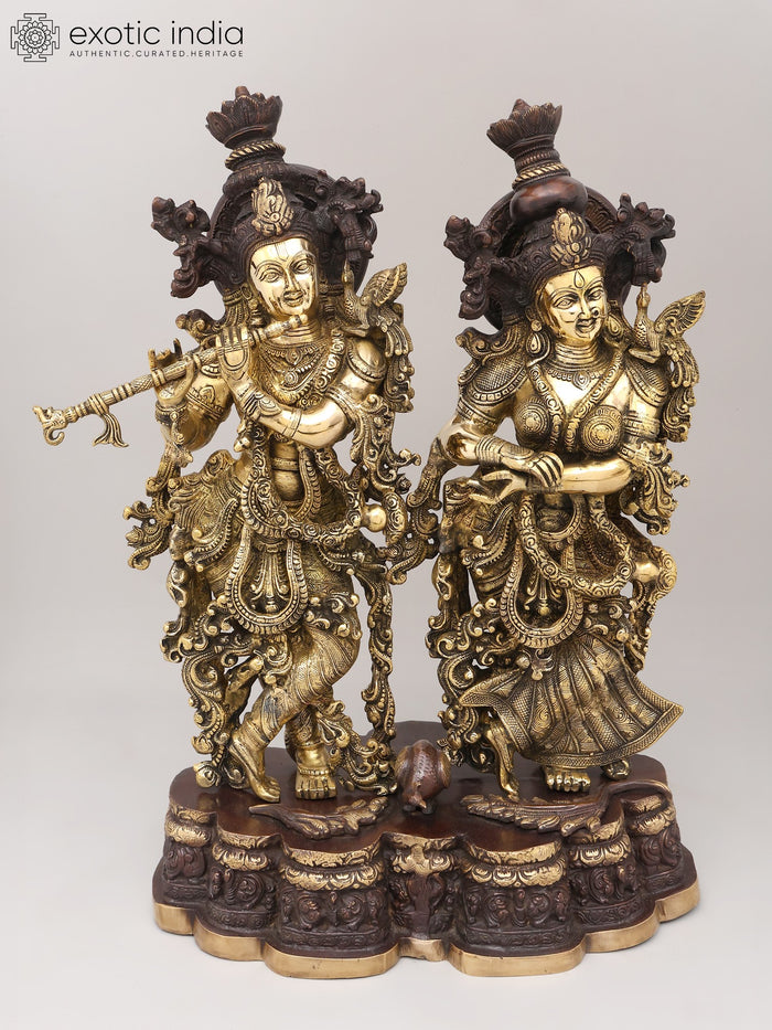 27" Radha-Krishna Brass Statue Handmade Home Decor