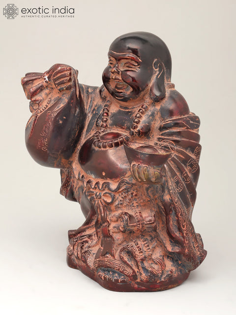 10" Laughing Buddha with Wealth Bag and Bowl - Symbol of Prosperity & Good Luck | Brass Statue