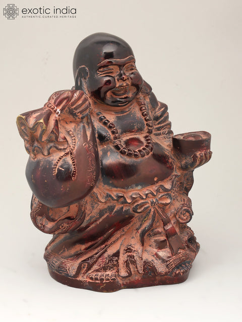 10" Laughing Buddha with Wealth Bag and Bowl - Symbol of Prosperity & Good Luck | Brass Statue
