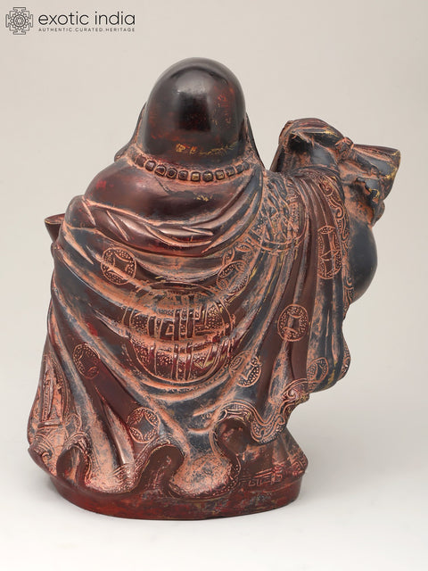 10" Laughing Buddha with Wealth Bag and Bowl - Symbol of Prosperity & Good Luck | Brass Statue