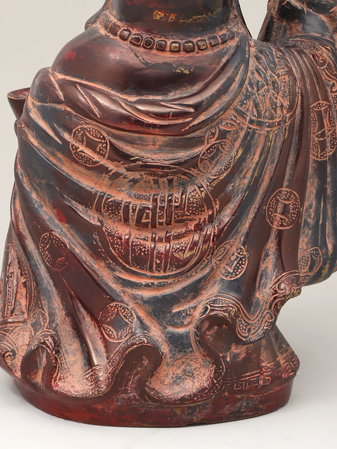 10" Laughing Buddha with Wealth Bag and Bowl - Symbol of Prosperity & Good Luck | Brass Statue