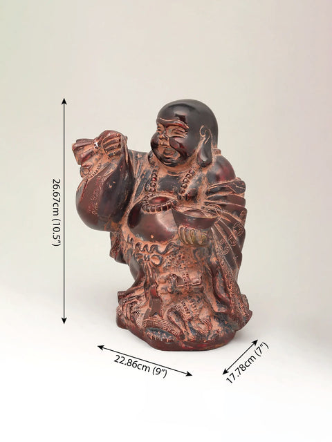 10" Laughing Buddha with Wealth Bag and Bowl - Symbol of Prosperity & Good Luck | Brass Statue