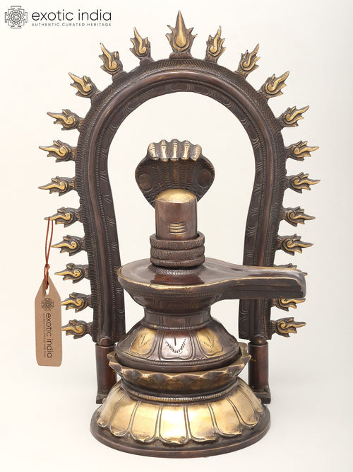 14" Brass Shivalingam with Five Hooded Serpent Statue Handmade
