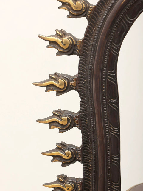 14" Brass Shivalingam Protected by Five Hooded Serpent with Flame Arch | Made In India | Handmade