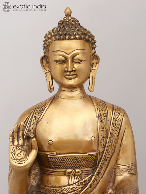 37" Large Standing Lord Buddha in Abhaya and Varada Mudra | Brass Statue