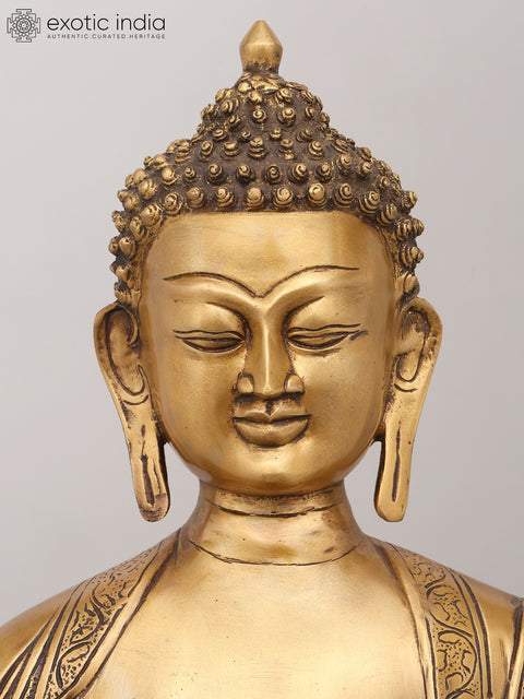 37" Large Standing Lord Buddha in Abhaya and Varada Mudra | Brass Statue