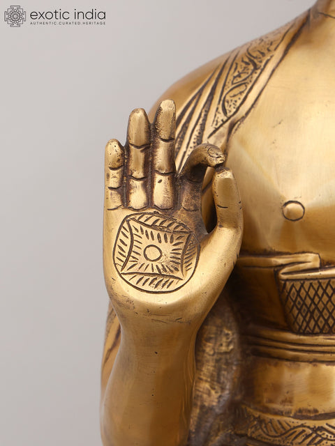 37" Large Standing Lord Buddha in Abhaya and Varada Mudra | Brass Statue