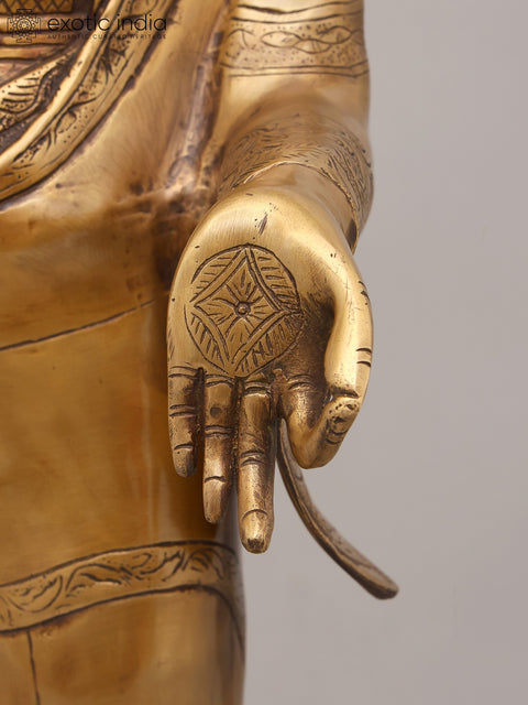 37" Large Standing Lord Buddha in Abhaya and Varada Mudra | Brass Statue