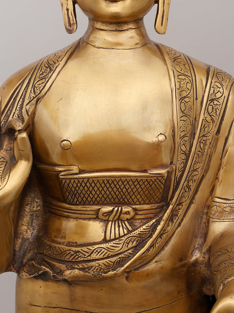 37" Large Standing Lord Buddha in Abhaya and Varada Mudra | Brass Statue