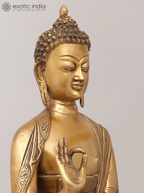 37" Large Standing Lord Buddha in Abhaya and Varada Mudra | Brass Statue