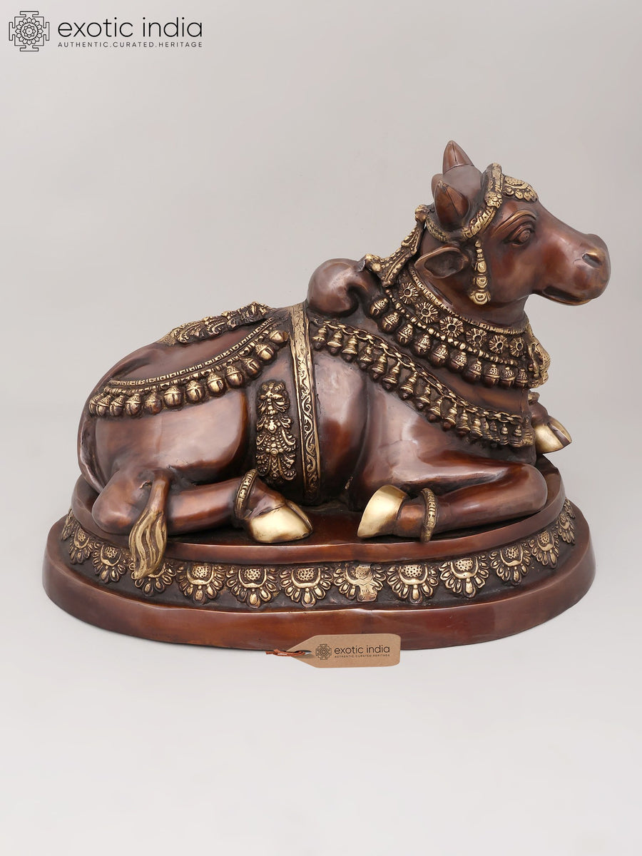 22" Handmade Decorated Nandi Brass Statue - Vahana of Shiva