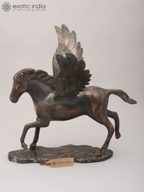 17"  Brass Pegasus – Decorative Mythical Horse Sculpture | Home Decor