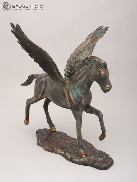 17"  Brass Pegasus – Decorative Mythical Horse Sculpture | Home Decor