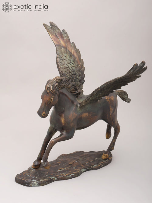 17" Brass Pegasus Mythical Horse Statue for Home Decor