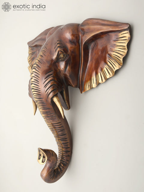 18" Decorative Elephant Head in Brass | Wall Hanging | Home Decor