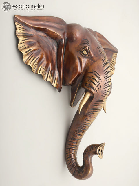 18" Decorative Elephant Head in Brass | Wall Hanging | Home Decor