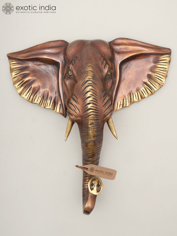 18" Brass Elephant Head Wall Hanging for Home Decor
