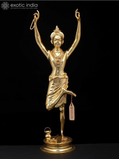 26" Swaminarayan Brass Idol with Gold Finish, Handmade Statue