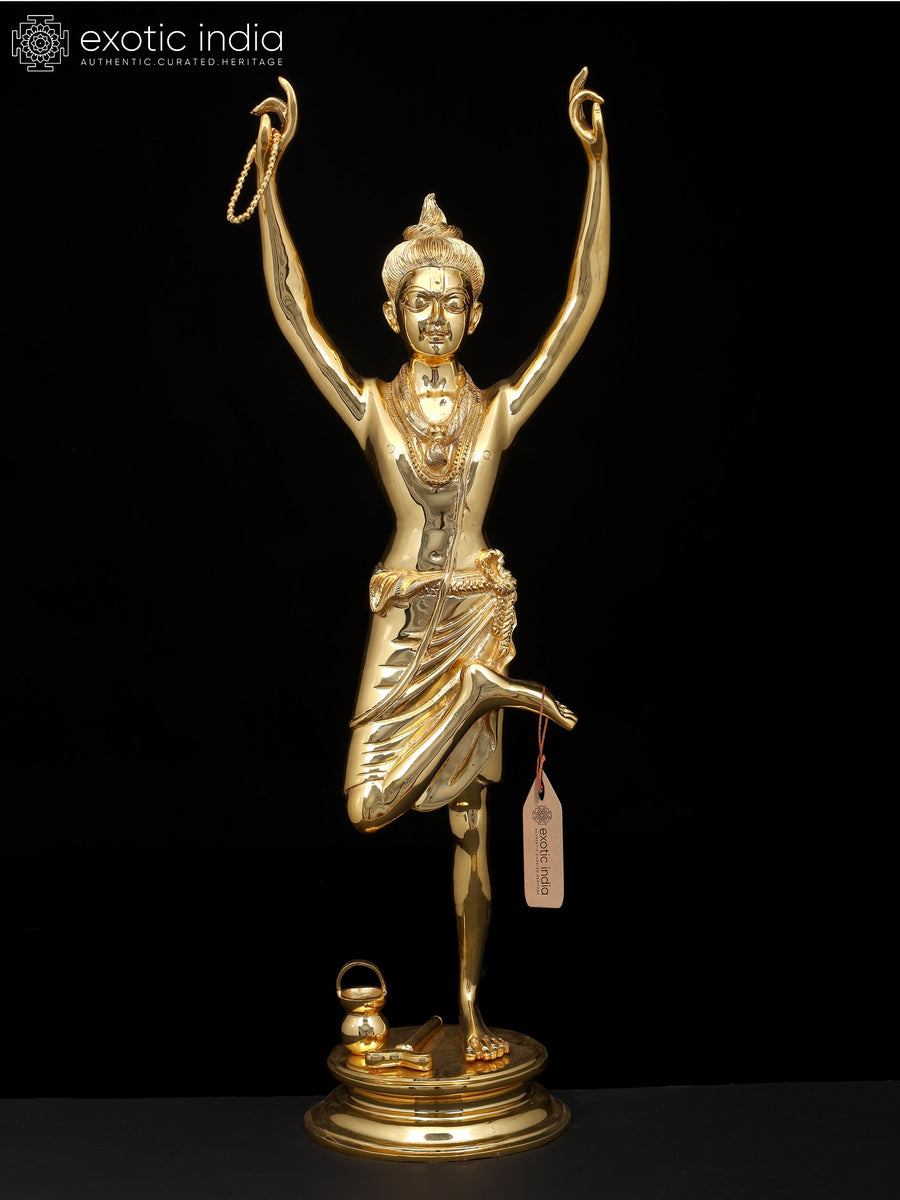 26" Swaminarayan Brass Idol with Gold Finish, Handmade Statue