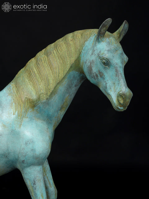 20" Turquoise Decorative Horse in Brass | Home Decor