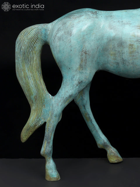 20" Turquoise Decorative Horse in Brass | Home Decor