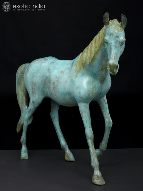 20" Turquoise Decorative Horse in Brass | Home Decor