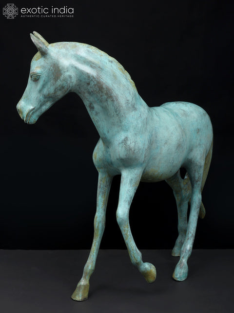 20" Turquoise Decorative Horse in Brass | Home Decor