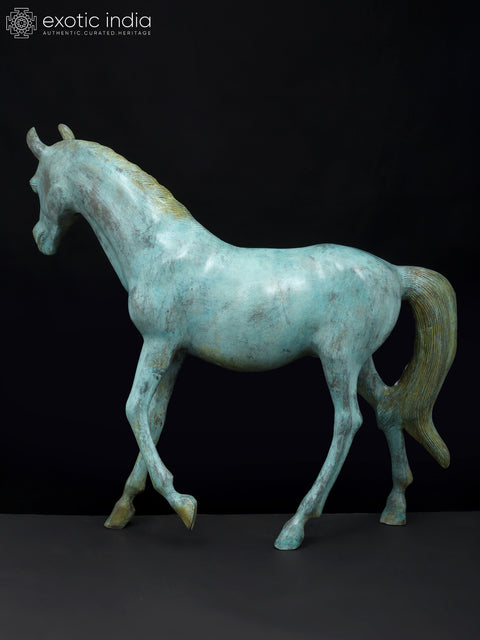 20" Turquoise Decorative Horse in Brass | Home Decor
