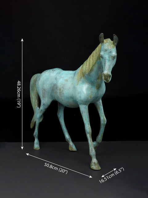 20" Turquoise Decorative Horse in Brass | Home Decor