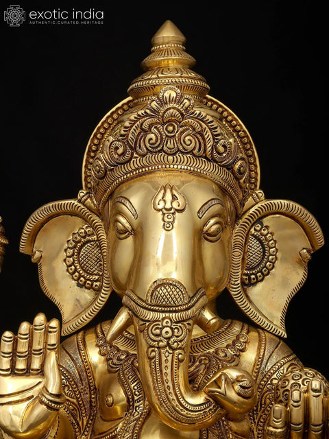 18" Four Armed Blessing Lord Ganesha | Brass Idol