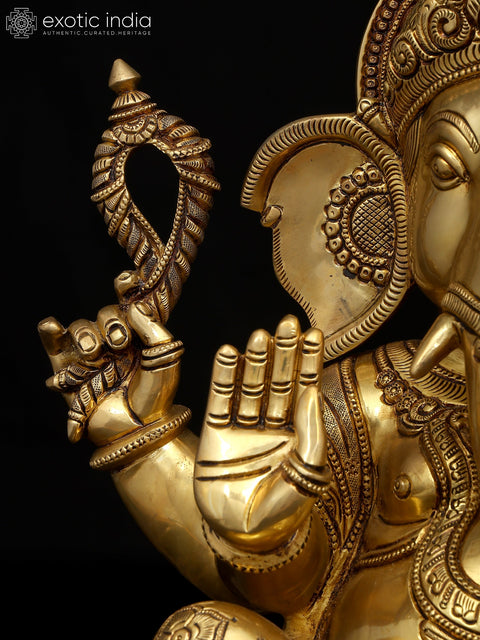 18" Four Armed Blessing Lord Ganesha | Brass Idol