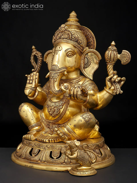 18" Four Armed Blessing Lord Ganesha | Brass Idol