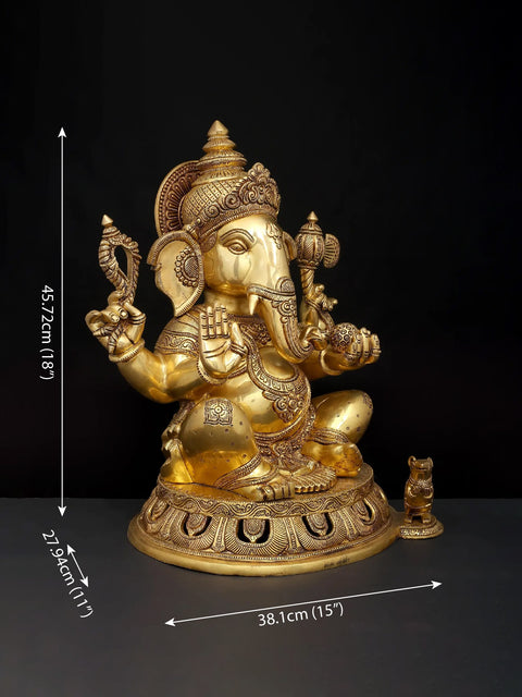 18" Four Armed Blessing Lord Ganesha | Brass Idol