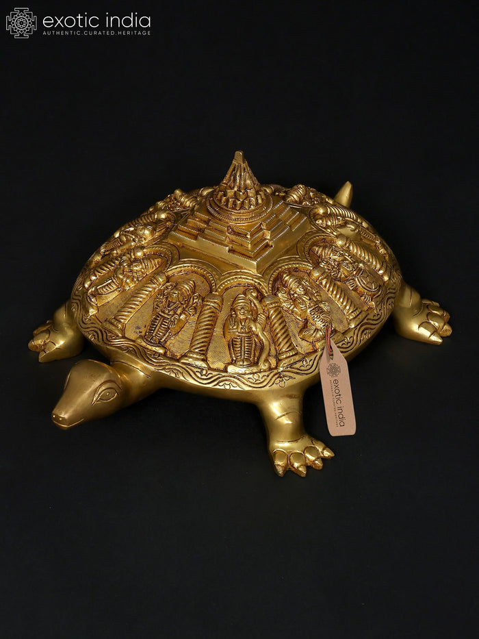 13" Brass Vastu Tortoise with Dashavatara Yantra Statue