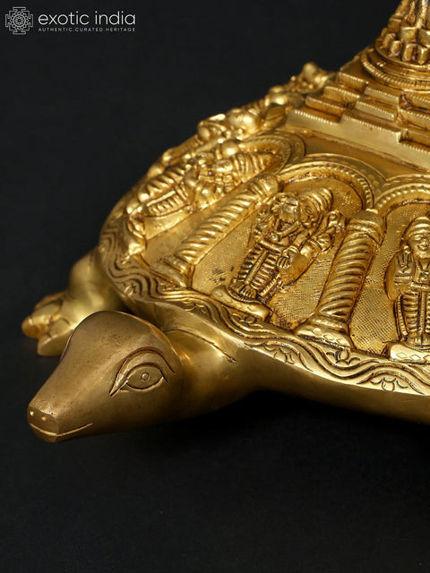 13" Vastu Tortoise with Dashavatara and Yantra on Top | Ritual Brass Item