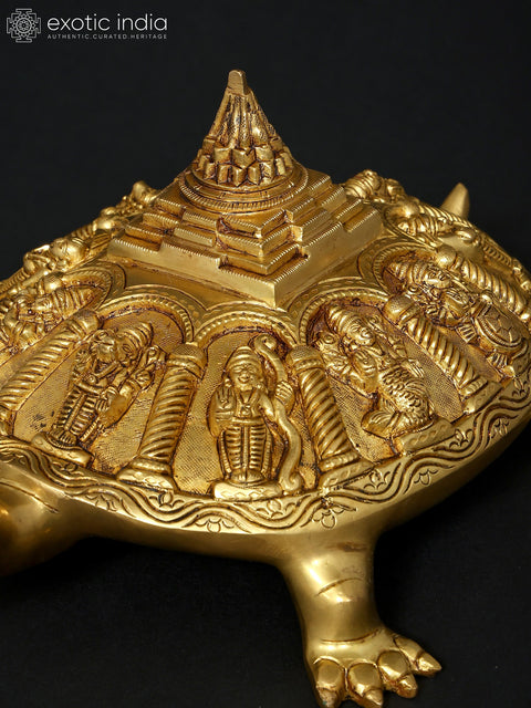 13" Vastu Tortoise with Dashavatara and Yantra on Top | Ritual Brass Item