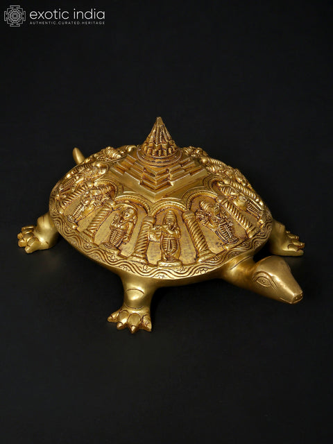 13" Vastu Tortoise with Dashavatara and Yantra on Top | Ritual Brass Item