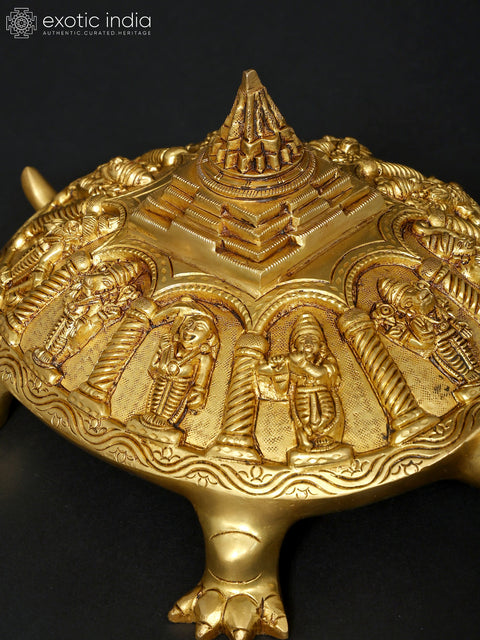 13" Vastu Tortoise with Dashavatara and Yantra on Top | Ritual Brass Item