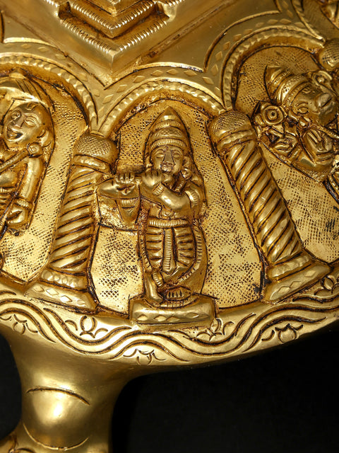 13" Vastu Tortoise with Dashavatara and Yantra on Top | Ritual Brass Item