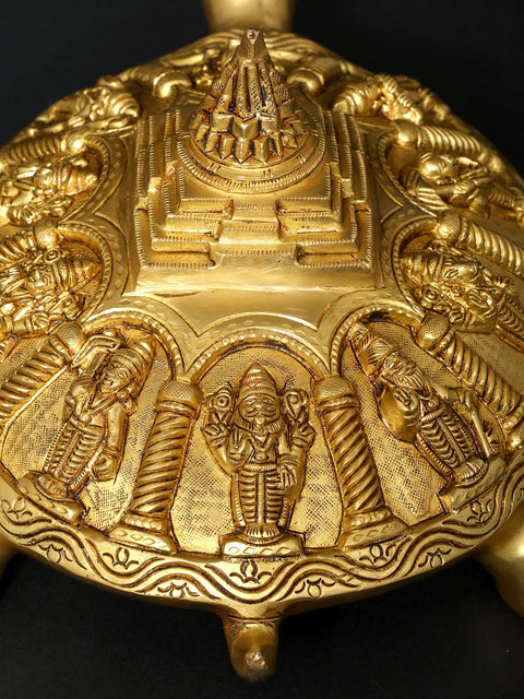 13" Vastu Tortoise with Dashavatara and Yantra on Top | Ritual Brass Item