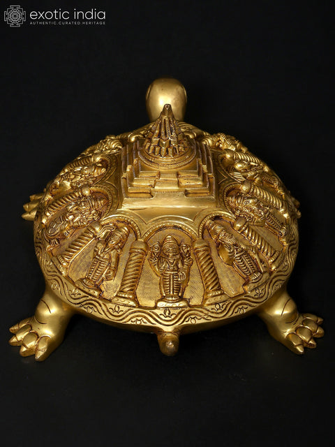 13" Vastu Tortoise with Dashavatara and Yantra on Top | Ritual Brass Item