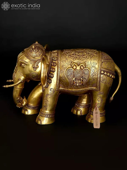 24" Majestic Brass Elephant Statue with Hand-Carved Details