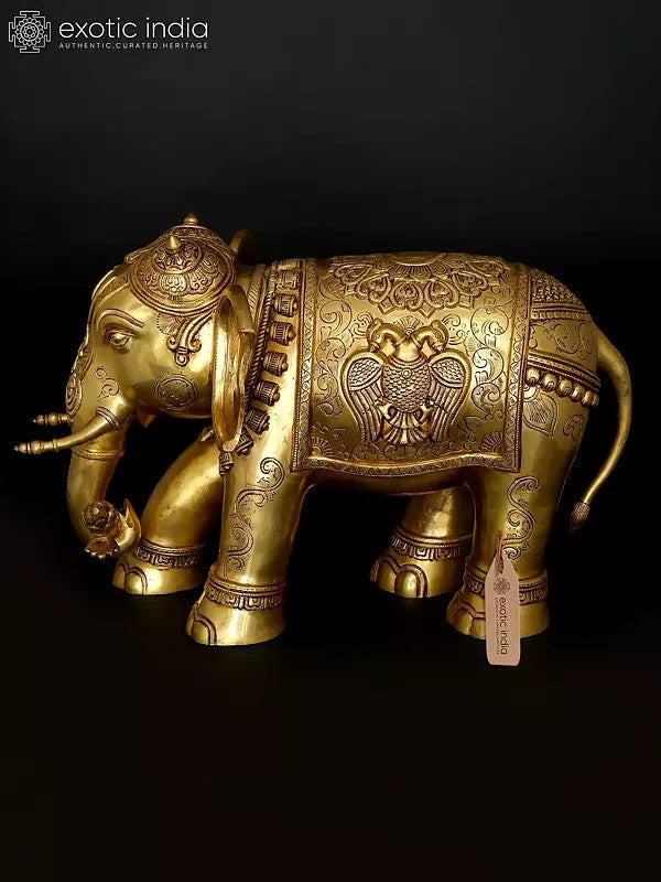 24" Majestic Brass Elephant Statue with Hand-Carved Details