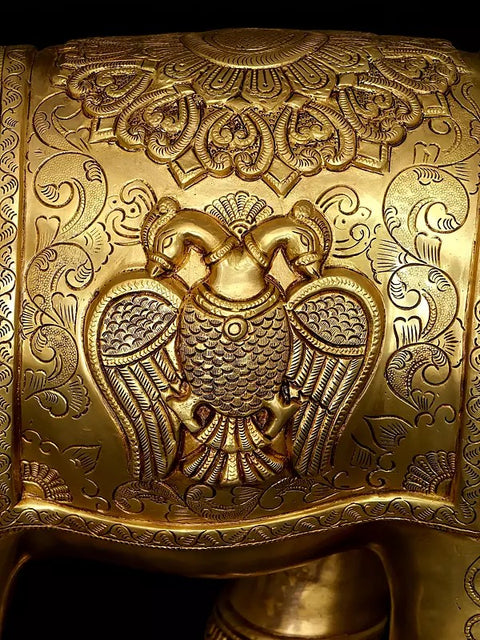 24" Majestic Elephant with Beautiful Carvings | Home Decor | Brass Statue
