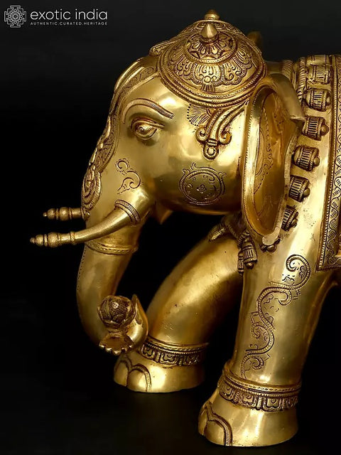 24" Majestic Elephant with Beautiful Carvings | Home Decor | Brass Statue