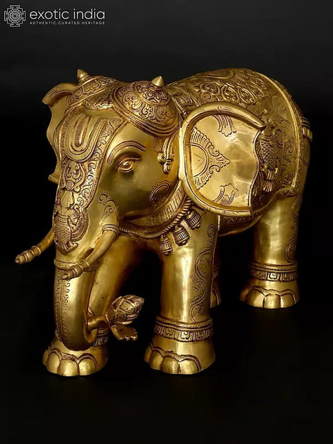 24" Majestic Elephant with Beautiful Carvings | Home Decor | Brass Statue