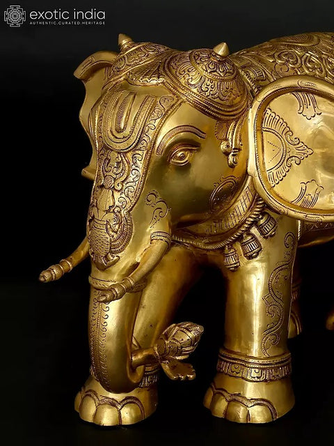 24" Majestic Elephant with Beautiful Carvings | Home Decor | Brass Statue