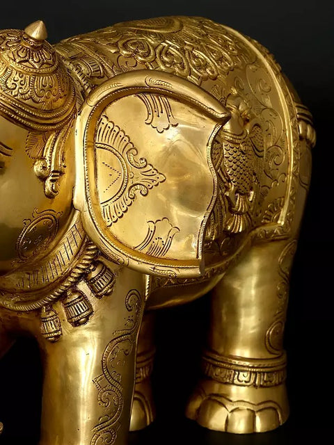 24" Majestic Elephant with Beautiful Carvings | Home Decor | Brass Statue